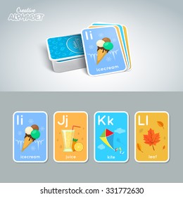Letter, word and picture. Alphabet tutorial cards collection. Colorful vector illustration.