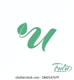 Letter or word U font with leaf image graphic icon logo design abstract concept vector stock. Can be used as a symbol related to initial or nature