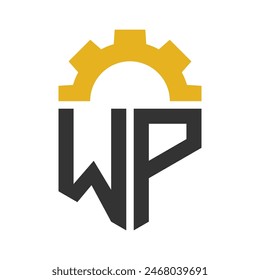 Letter WP Gear Logo Design for Service Center, Repair, Factory, Industrial, Digital and Mechanical Business
