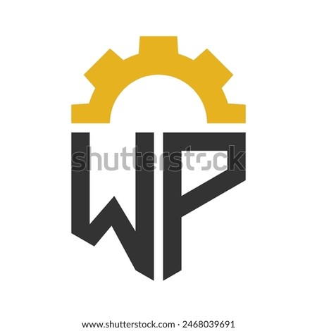 Letter WP Gear Logo Design for Service Center, Repair, Factory, Industrial, Digital and Mechanical Business