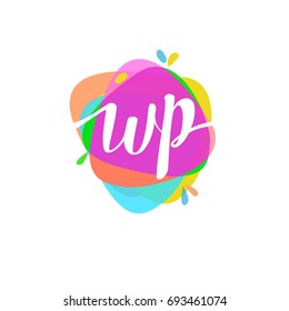 Letter WP logo with colorful splash background.