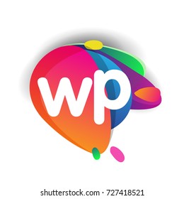 Letter WP logo with colorful splash background, letter combination logo design for creative industry, web, business and company.