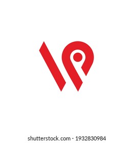letter wp simple pin location symbol geometric stripes line logo vector