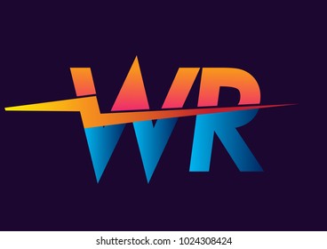 Letter WR logo with Lightning icon, letter combination Power Energy Logo design for Creative Power ideas, web, business and company.