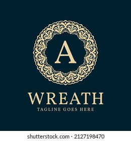 letter A wreath circle frame luxurious vector logo design