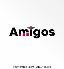 letter or writing AMIGOS sans serif font with hat on top and chart image graphic icon logo design abstract concept vector stock. Can be used as a symbol trade to initial or mexican