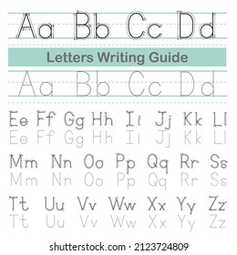 Letter Writing Guide. Tracing letters. Uppercase and lowercase letter Engish alphabet