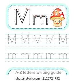 Letter Writing Guide. Worksheet Tracing letters M. Uppercase and lowercase letter English alphabet