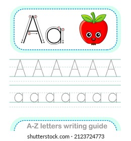 Schreibanleitung. Worksheet Tracing letters A, Groß- und Kleinbuchstaben, englisches Alphabet
