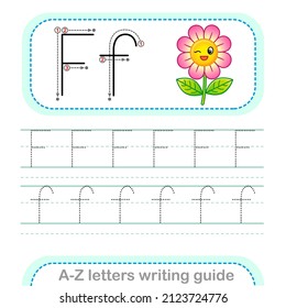 Letter Writing Guide. Worksheet Tracing letters F. Uppercase and lowercase letter English alphabet