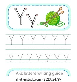Letter Writing Guide. Worksheet Tracing letters Y. Uppercase and lowercase letter English alphabet