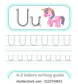 Letter Writing Guide. Worksheet Tracing letters U. Uppercase and lowercase letter English alphabet