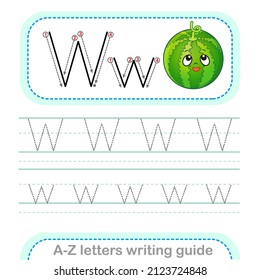 Letter Writing Guide. Worksheet Tracing letters W. Uppercase and lowercase letter English alphabet
