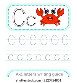Letter Writing Guide. Worksheet Tracing letters C. Uppercase and lowercase letter English alphabet