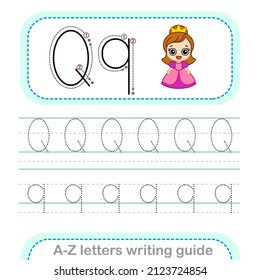 Letter Writing Guide. Worksheet Tracing letters Q. Uppercase and lowercase letter English alphabet