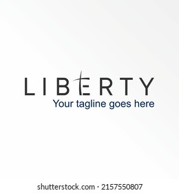 letter or writing LIBERTY sans serif with christian or church cross in E font image graphic icon logo design abstract concept vector stock. Can be used as a symbol related to wordmark or religion