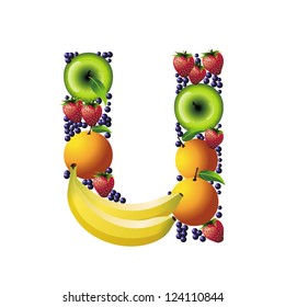 Letter written with fruits.