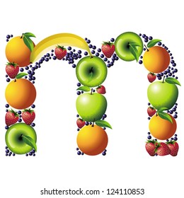 Letter written with fruits.