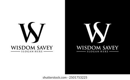 Vector del diseño del logotipo de la letra WS en el fondo blanco y negro.