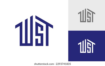 Letter WST initial monogram with house shape logo design vector