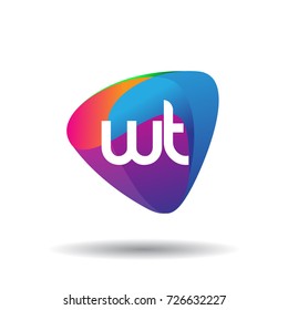 Letter WT logo with colorful splash background, letter combination logo design for creative industry, web, business and company.