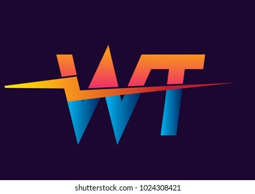 Letter WT logo with Lightning icon, letter combination Power Energy Logo design for Creative Power ideas, web, business and company.