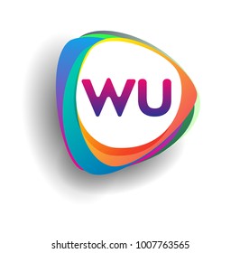 Letter WU logo with colorful splash background, letter combination logo design for creative industry, web, business and company.