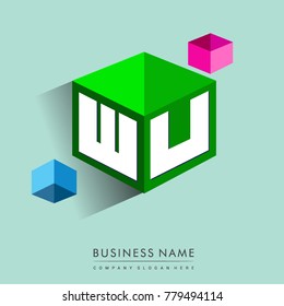 
Letter WU logo in hexagon shape and green background, cube logo with letter design for company identity.

