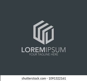 Letter WU logo template. hexagon logo