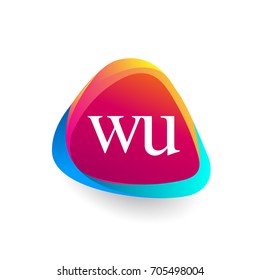 Letter WU logo in triangle shape and colorful background, letter combination logo design for company identity.