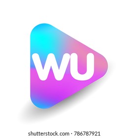 Letter WU logo in triangle shape and colorful background, letter combination logo design for business and company identity.
