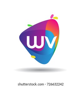 Letter WV logo with colorful splash background, letter combination logo design for creative industry, web, business and company.