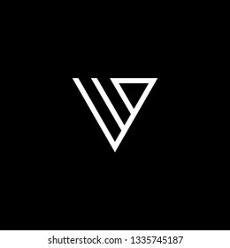 letter WV VW EV VE minimalist art monogram triangle shape logo, white color on black background.