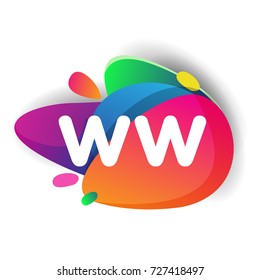 Letter WW logo with colorful splash background, letter combination logo design for creative industry, web, business and company.