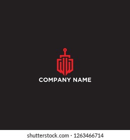 Plantilla de logotipo Escudo y espada de la carta WW