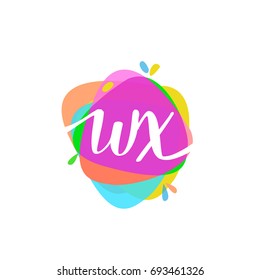 Letter WX logo with colorful splash background.