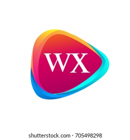 Letter WX logo in triangle shape and colorful background, letter combination logo design for company identity.