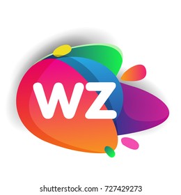 Letter WZ logo with colorful splash background, letter combination logo design for creative industry, web, business and company.