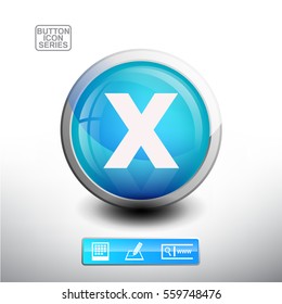 Letter X in 3D Glossy Blue Button for web Icon, Education Icon and Alphabet Icon. Vector Illustration