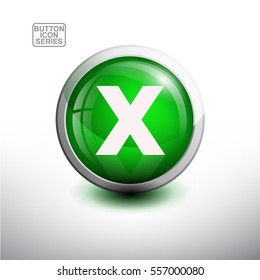 Letter X in 3D Glossy Green Button for web Icon, Education Icon and Alphabet Icon. Vector Illustration 