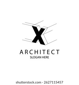Letter X 3D logo architect for architecture and construction company