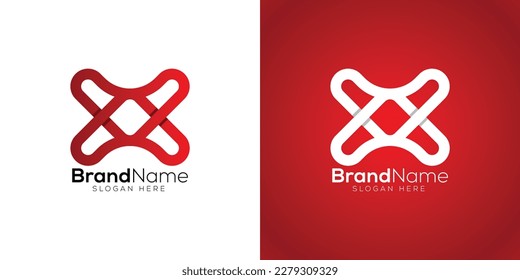 Letter X 3d logo design template on white and red background
