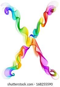 The letter X. Abstract colorful letter of beautiful smoke waves over white, Vector