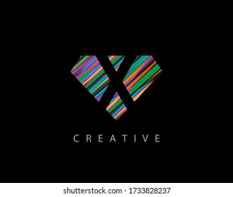 Letter X Abstract Diamond Logo. Creative X letter design with colorful Strips on diamond shapes.