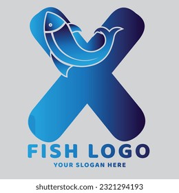 Letter X Abstract Fish logo with fish symbol logo design minimalist style