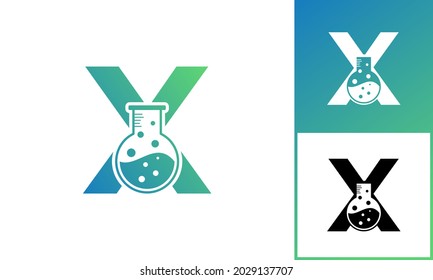 Letra X con el logo del laboratorio Resumen. Usable para negocios, ciencia, salud, medicina, laboratorio, química y natural.