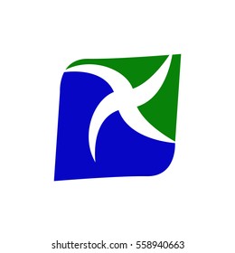Letter X abstract logo template elements rounded square blue green