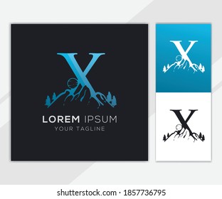 Letter X with abstract mountain logo template