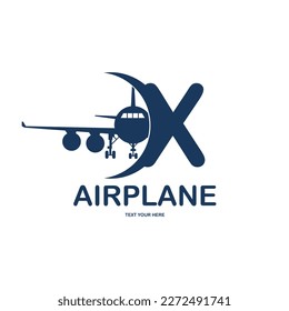 Letter X with airplane vector logo template. Fonts for event, promo, logo, banner, monogram and poster. Alphabet label symbol for branding and identity