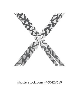 The letter X, in the alphabet broken 3d perspective set silver color isolated on white background